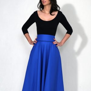 CHARLY : Jupe taille haute longueur midi bleu klein uni 100% coton – Fabrication française