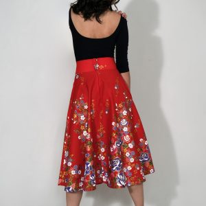 CHARLY : Jupe taille haute rouge à fleurs 100% coton – Made in Lyon