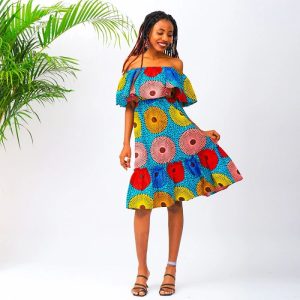 Robe de Soirée Africaine Rouge et Bleu