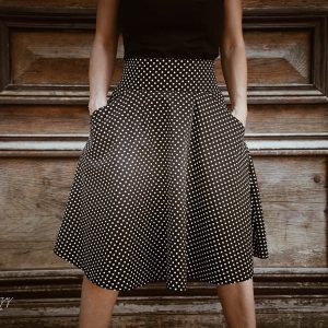 FONZY : Jupe Pin-Up taille haute noire à pois 100% coton oeko-tex