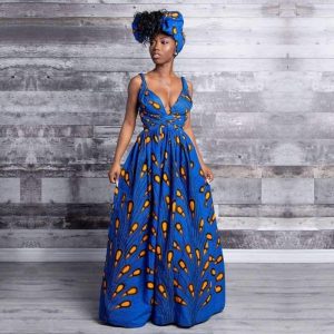 Robe Africaine Longue Bleue