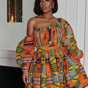 Robe de Soirée en Pagne Africain Courte