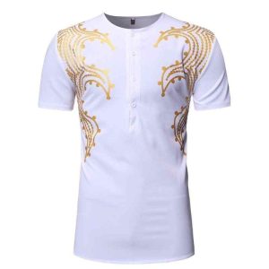 T-Shirt Africain Motif Vagues Dorées